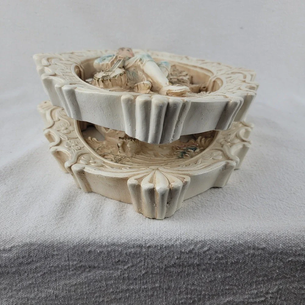 Vintage 1962 Jayess United Chicago Chalkware Wall Plaques Rococo Couple Set of 2